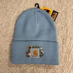 Hand Embroidered Carhartt Beanie Alpine Blue Floral Design Adult NWT